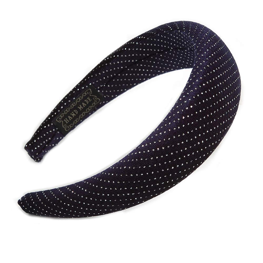 Retro Thicken Padded Velvet Glitter Wide Chunky Hair Band/HeadBand/Alice Band in Midnight Blue