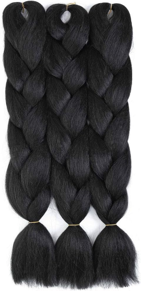 Ombre Kanekalon Braiding Hair 3 Pack Ombre Jumbo Braiding Hair Extensions 24 Inch Jumbo Braid Synthetic Hair for Braiding (3 Pack, Black)