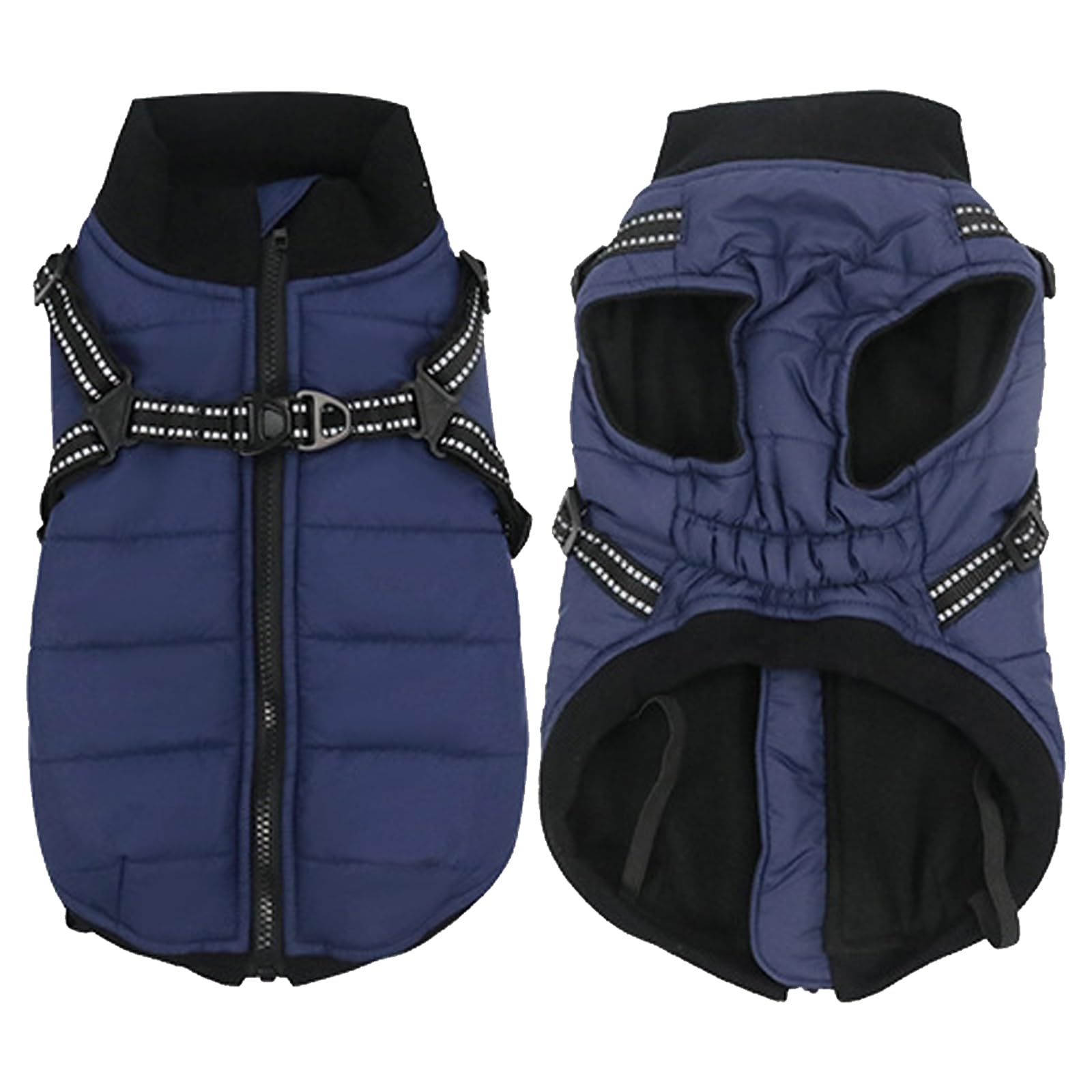 Morezi Dog coat with harness warm coats jackets dog snowsuit with safety reflective strip fleece padded christmas harness for puppy small medium breeds - Blue - S