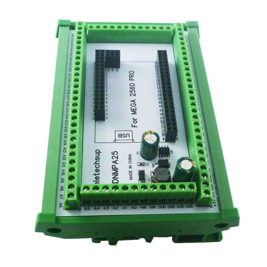 eletechsup MEGA2560 PRO DIN Rail Expansion Board DC-DC 5V 2A Converter 3.96mm Mount Screw Terminal Block Adapter Module DNMPA25 for Arduino (with Rail Box, 4 apcs)