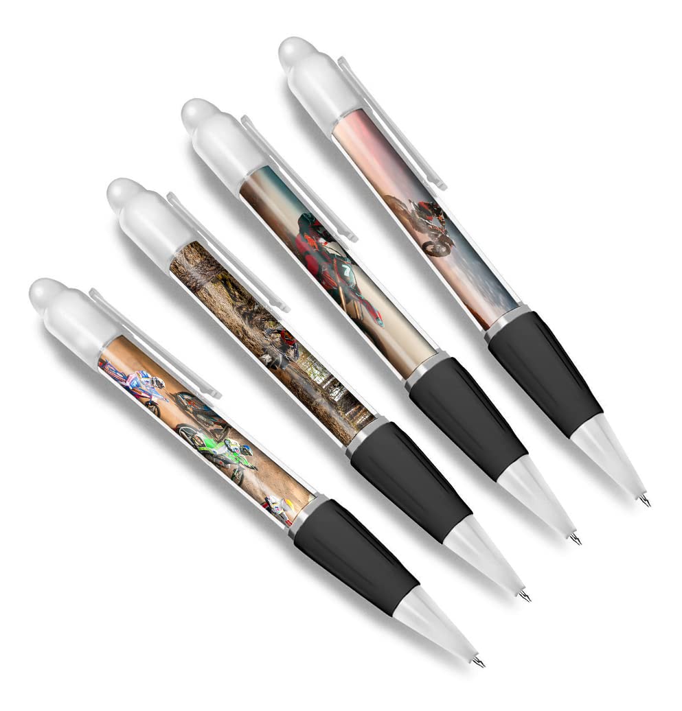 DV DESIGN Set of 4 Motocross Black Ballpoint Pens - Bike Dirt Track Cycle Motorbike Motorcycle Theme Boys Girls Men Women Stationery Pen #79613