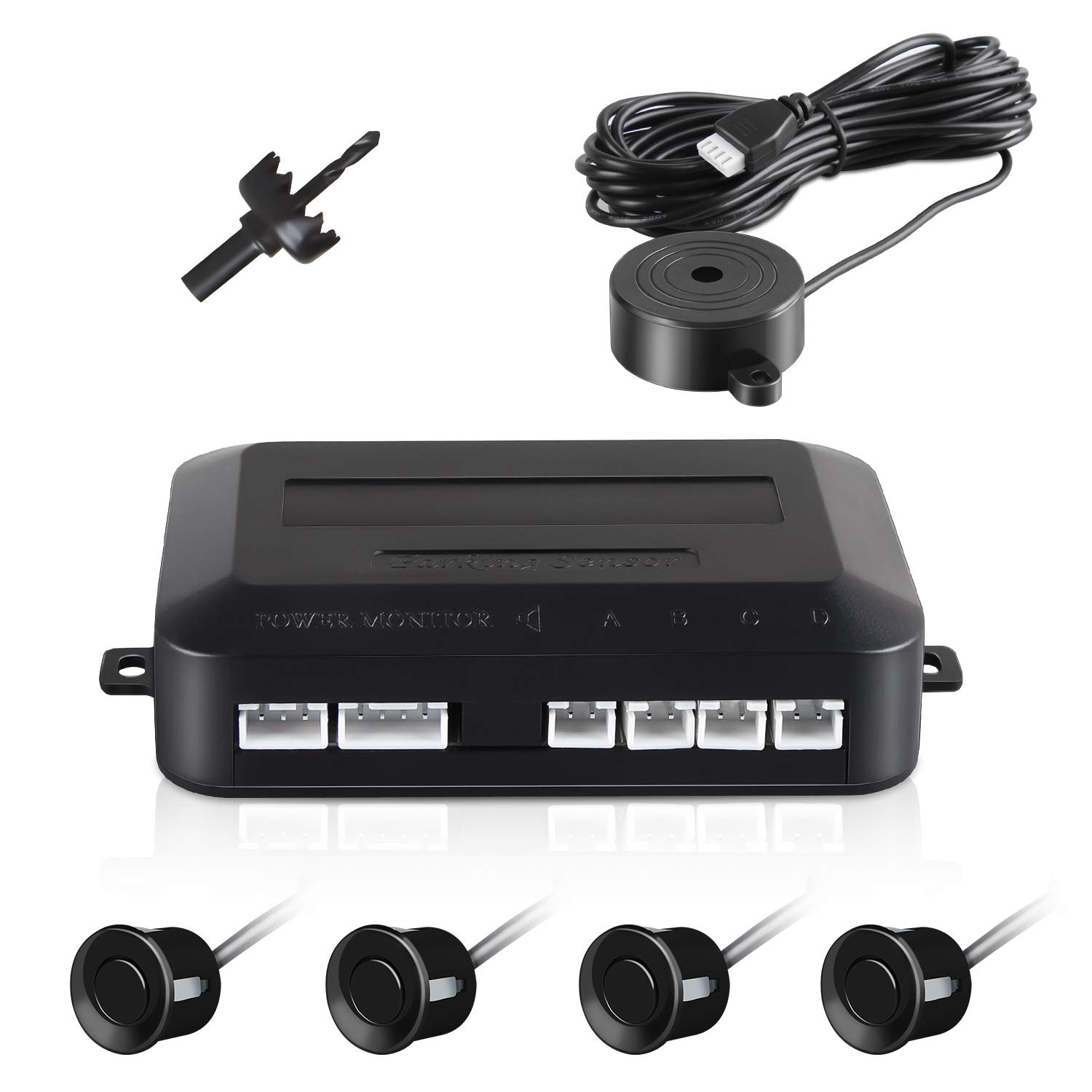 Parking Sensor Aolead Car Reversing Sensors Backup Radar System Buzzer Alarm with 4 Back Sensors - Black