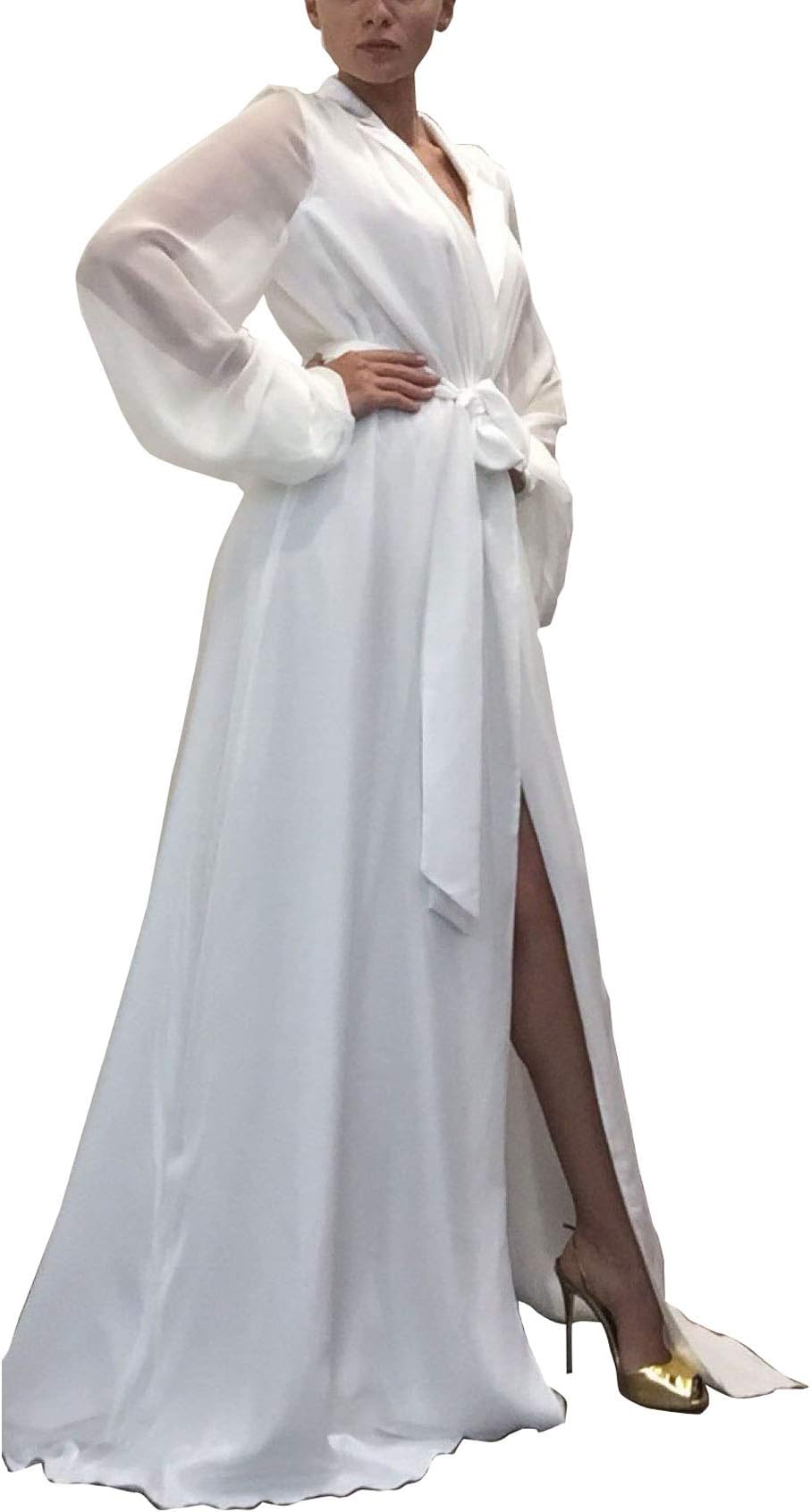 Womens Satin Robes Bridal Wedding Party Loungewear Nightgown Lace Long Bathrobe Pajamas Sleepwear with Belt