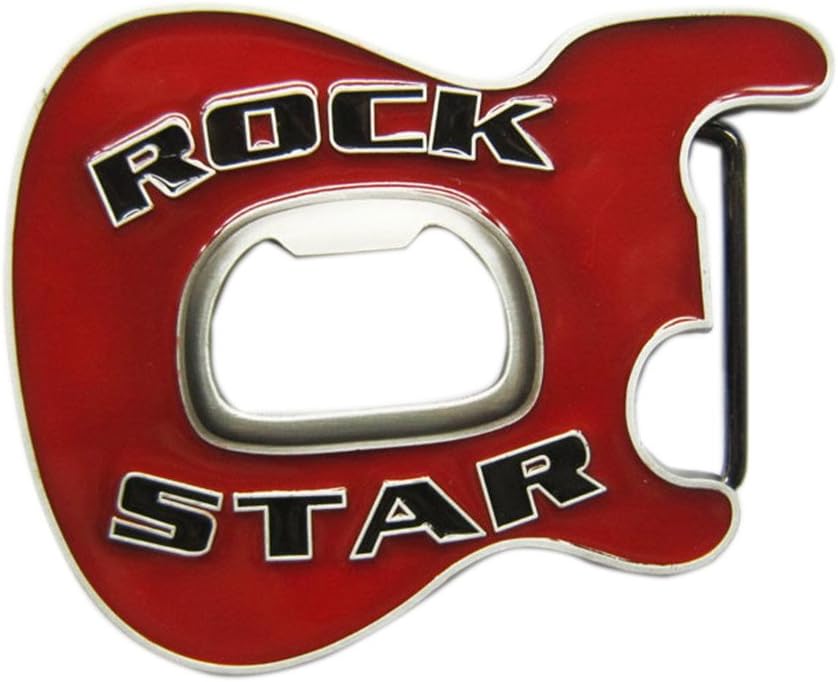 New Vintage Red Enamel Rock Music Guitar Belt Buckle With Beer Bottle Opener