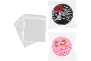 TEMLQPACK 200Pcs 3.5 x3.5Inch Clear Macaron Bags - Resealable Cellophane Bags for Cookies, Chocolate Covered Strawberries, Candy, Gift Party Favors, Birthday, Wedding