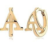 Myears Gold Initial Hoop Earrings for Women 14K Gold Plated Huggie Hoop Earrings Dainty Small Letter Personalized Monogram Jewelry Hypoallergenic Trendy Gold A-Z Earrings