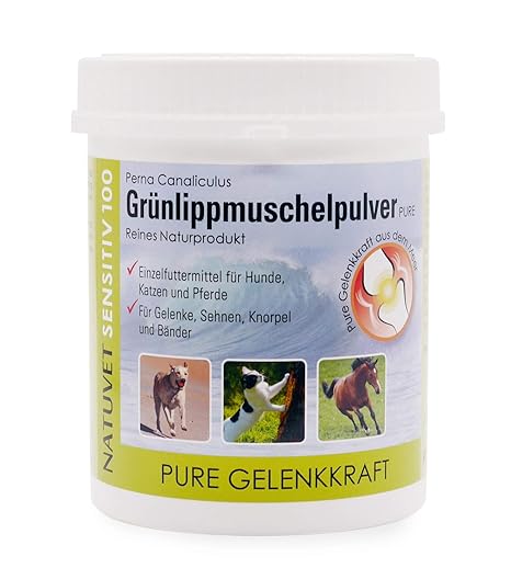 NatuVerde Grünlippmuschel-Pulver für Hunde, Katzen und Pferde, 500-g-Dose mit Dosierlöffel. 100% reines Perna Canaliculus aus