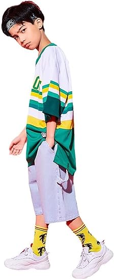 Amazon Lgpingopkj 男の子 女の子 ヒップホップ キッズダンス衣装 サルエルパンツ スウェット デニムパンツ ジーンズ 半袖 Tシャツ ダンスウェア 子ど ランニング 体操服 運動着 ジャズダンス ステージ衣装 Hiphop ロングパンツ 通販