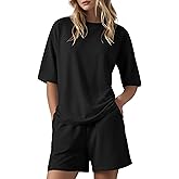 Ekouaer Women's Two Piece Lounge Set Oversized Boxy T-shirt Casual Short Sets Summer Travel Matching Set 2026 Fashion