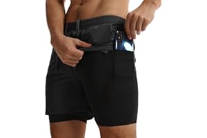 ATTBEA Men's 2 in 1 Running Shorts with Liner 5" Quick Dry Workout Gym Sports Shorts with Pockets