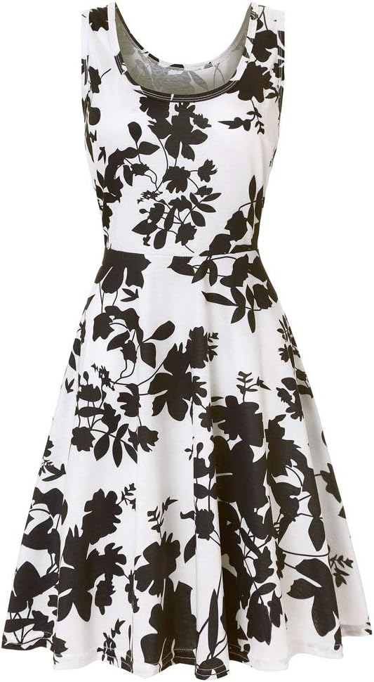 SteagonerWomen's Summer Dress Sleeveless Vintage Casual Floral Print High Waist A Line Midi Dress for Legging Sundress