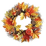 Fall Leaves with Pumpkins Wreath