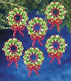 Beadery Holiday Beaded Ornament Kit, Traditional Wreath, 1.75-Inch, Makes 6