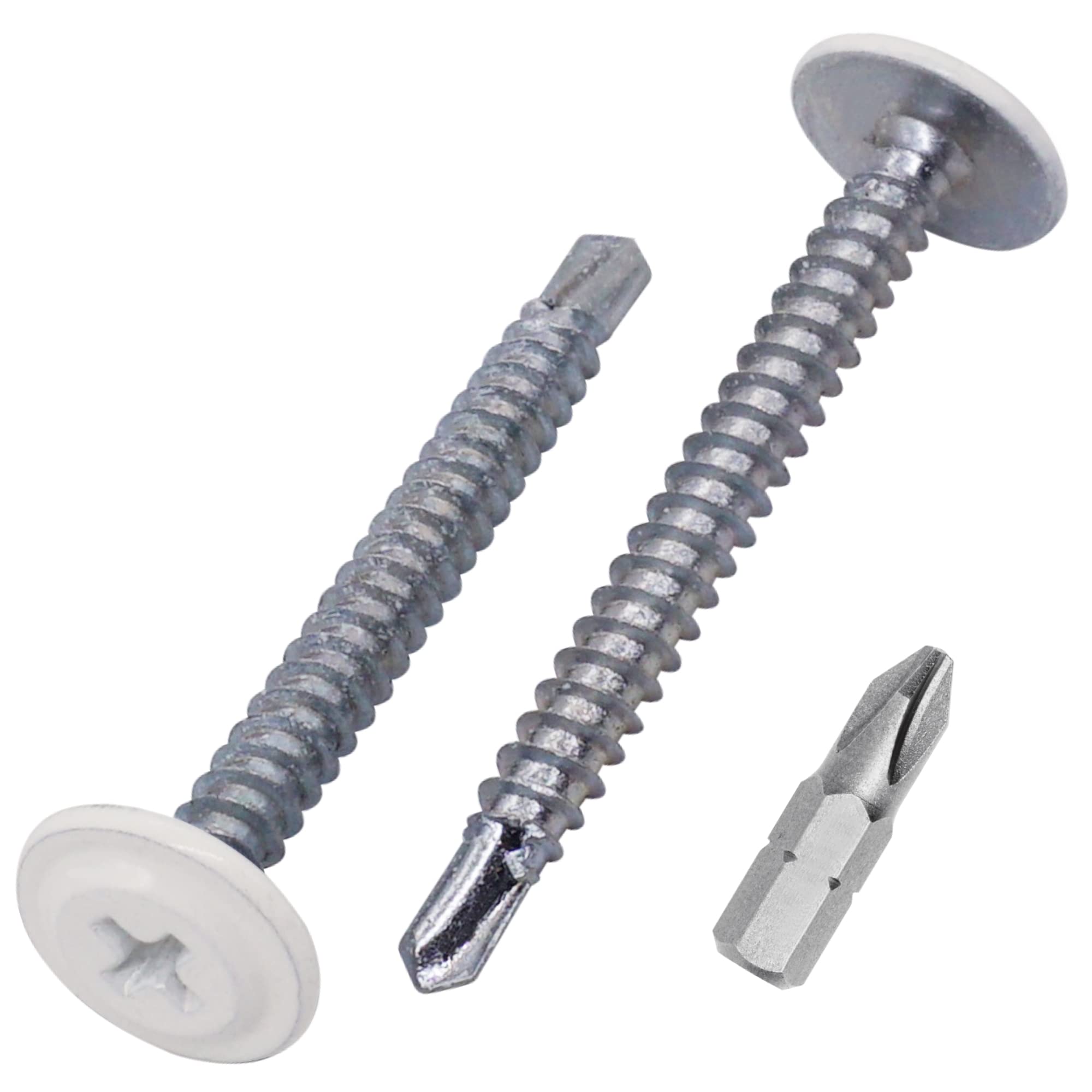 SKIR'CO (40 pcs) Painted Self-Drilling Screws 4.2 x 40 mm, Sheet Metal Screw, PH Modified Truss Head (Pure White RAL 9010)