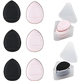 WishLotus 6Pc Mini Finger Powder Puff, Drop-Shaped Makeup Sponges for Foundation, Reusable Loose Powder Puffs with Small Case