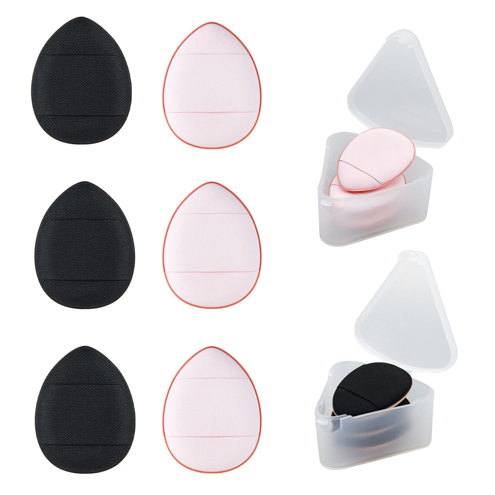 Andiker 6Pcs Finger Powder Puff, Drop-Shaped Make Up Sponges, Reusable Mini Powder Puff Wet Dry Makeup Tool for Foundation Concealer Cosmetic, Cosmetic Sponge for Women Girls (black+pink)
