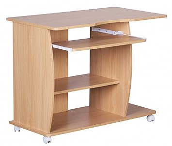 FineBuy Computertisch David rollbar Buche 90 x 71 x 50 cm mit Tastaturauszug | Laptop Tisch auf feststellbaren Rollen | PC-Ti
