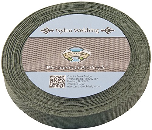 Country Brook Design 1 Inch Olive Drab Green Lite Weight Nylon Webbing, 25 Yards