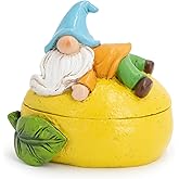 Hodao Lemon Gnome Jewelry Box Handmade Resin Spring Summer Gifts Decor - Colorful Elf Decorated Storage Case for Earrings Nec