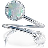 Jolliz 925 Sterling Silver Opal Ring for Women – Adjustable Wrap Leaf Band with 8mm Opal Stone – Dainty Statement Ring for Everyday Wear – Gift Ready Silver Opal Jewelry for Her