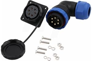 HangTon HE29 6 Pin Power Waterproof Connector 25A, Quick Disconnect Male Female Right Angle Wire Plug Panel Mount Socket, Outdoor Marine Electrical Circular Solder