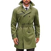 Runcati Mens Double Breasted Trench Coat Notched Lapel Windbreaker Jackets Causal Overcoat With Belt