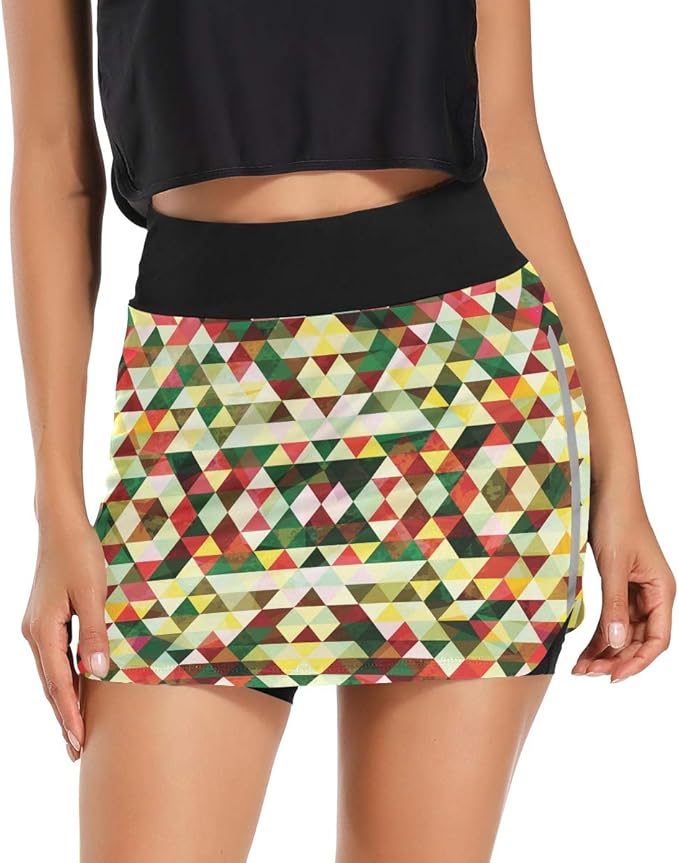Lianmei Golf Skorts Skirts for Women,Seamless Triangular Pattern Skort