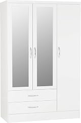 Seconique Nevada 3 Door 2 Drawer Wardrobe White Gloss Metal Handles view 1