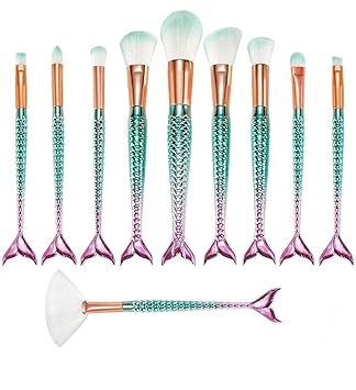 URBANMAC Makeup Brushes 10PCS Make Up Foundation Eyebrow Eyeliner Blush Cosmetic concealer Brushes(Mermaid colorful)