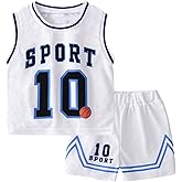 Mobarta Toddler Kids Sports Athletic Jersey Shorts Set Todder Boys Jerseys Outfit 2 Piece Basketball Tank Top Mesh Shorts Set