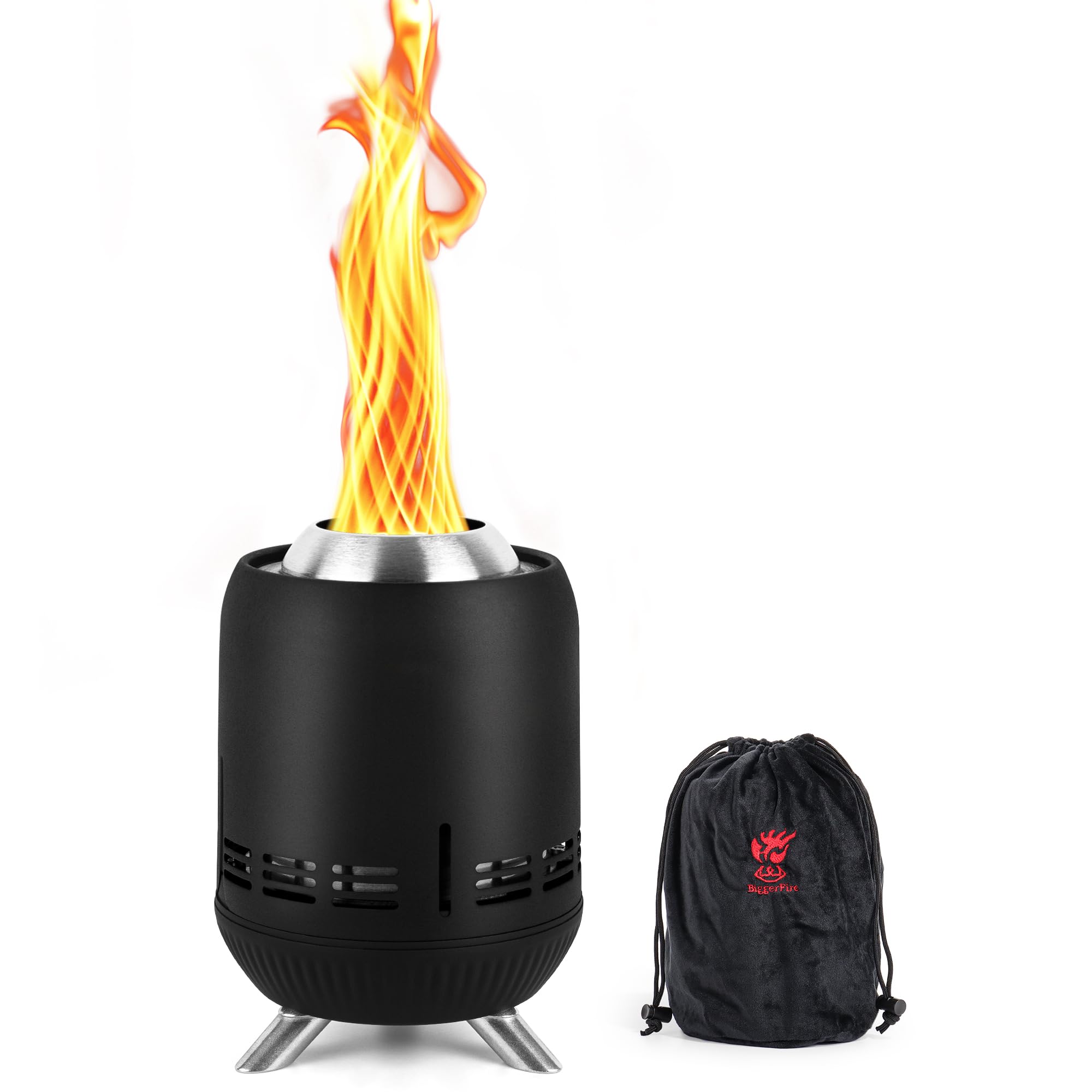 Portable Table Top Fire Pit, Tabletop Smokeless Firepit with Travel Bag, Low Smoke Burning Mini Outdoor Stove Fireplace Fueled by Pellets or Wood for Camping Patio Backyard Black,23.2x16.3cm