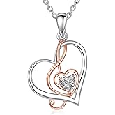 AOBOCO 925 Sterling Silver Music Note Pendant Necklace with Heart Cubic Zirconia Music Jewelry Gifts for Women