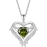 FJ Heart Angel Wings Pendant Necklace 925 Sterling Silver Birthstone Jewelry Gifts for Women