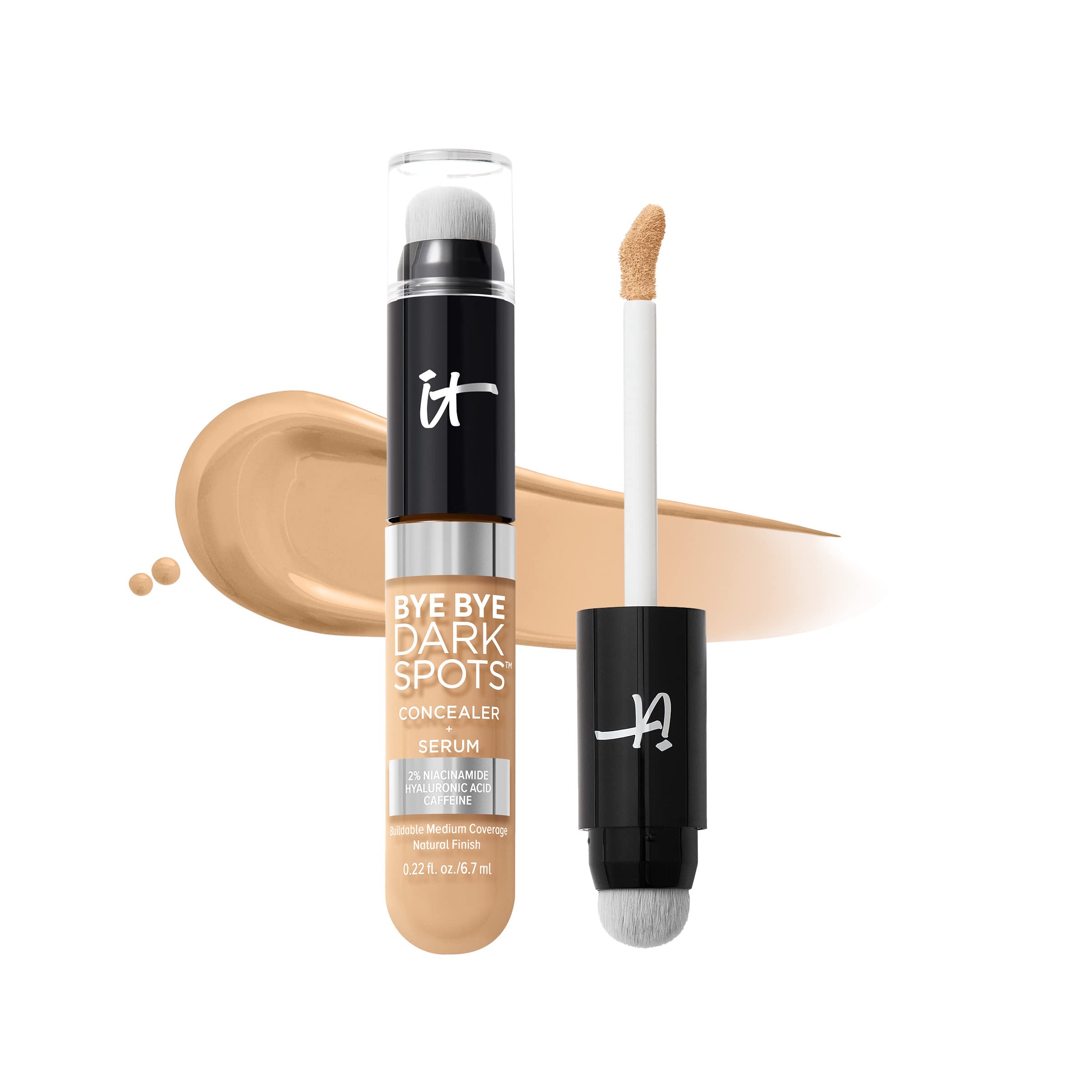 IT Cosmetics, Bye Bye Dark Spots Concealer + Serum, Medium Coverage, Made with Niacinamide, Hyaluronic Acid & Caffeine, Shade: 23 Light Warm, 6.7 ml