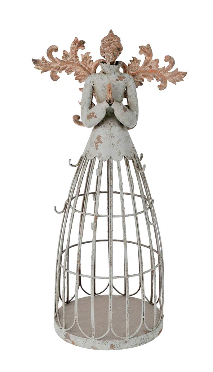 Attraction DesignAntiqued Praying Metal Garden Angel Statue with Hooks, Indoor Outdoor Angel Yard Art Decor Lawn Patio Decorations Holiday Decor Garden Gift Idea for Christmas, 18’’H