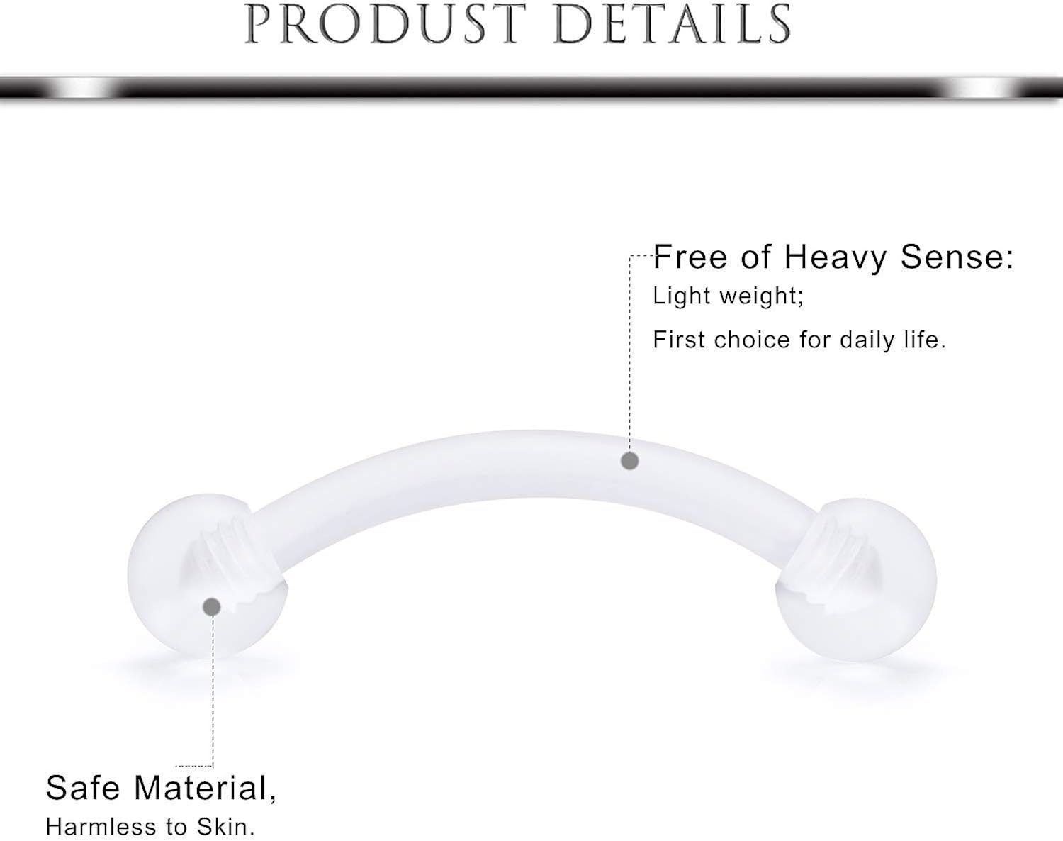 AVYRING Rook Earrings Piercing 16G Septum Ring Stainless Steel Curved Barbell Helix Tragus Cartilage Ear Piercing Jewellery 6PCS - Image 4