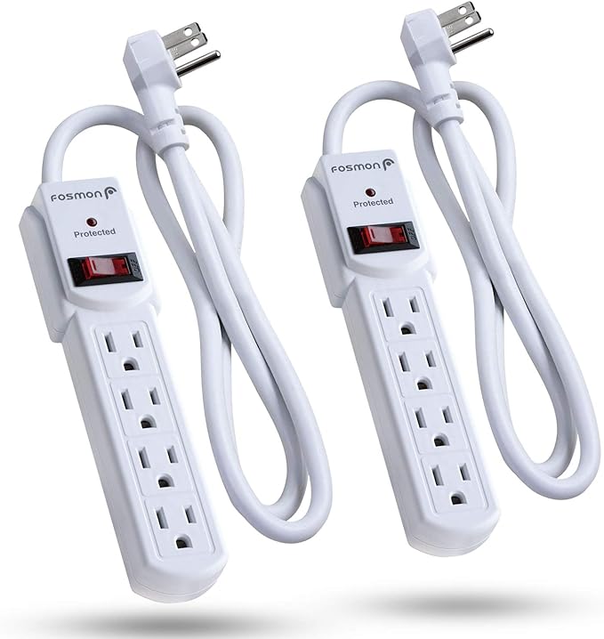 Fosmon Surge Protector Power Strip Flat Plug (2 Pack), 4Outlet