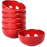 vicrays Ceramic Cereal Bowls Set - Porcelain 26 Ounce Soup Salad Bowls Set - Rice Dessert Cream Bowls Set - Chip Resistant Dishwasher Microwave Safe - Set of 6 (Red)
