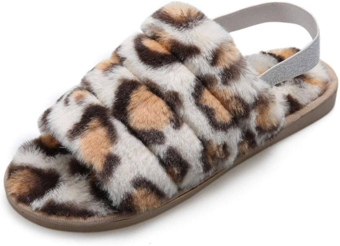 leopard fur slide sandals