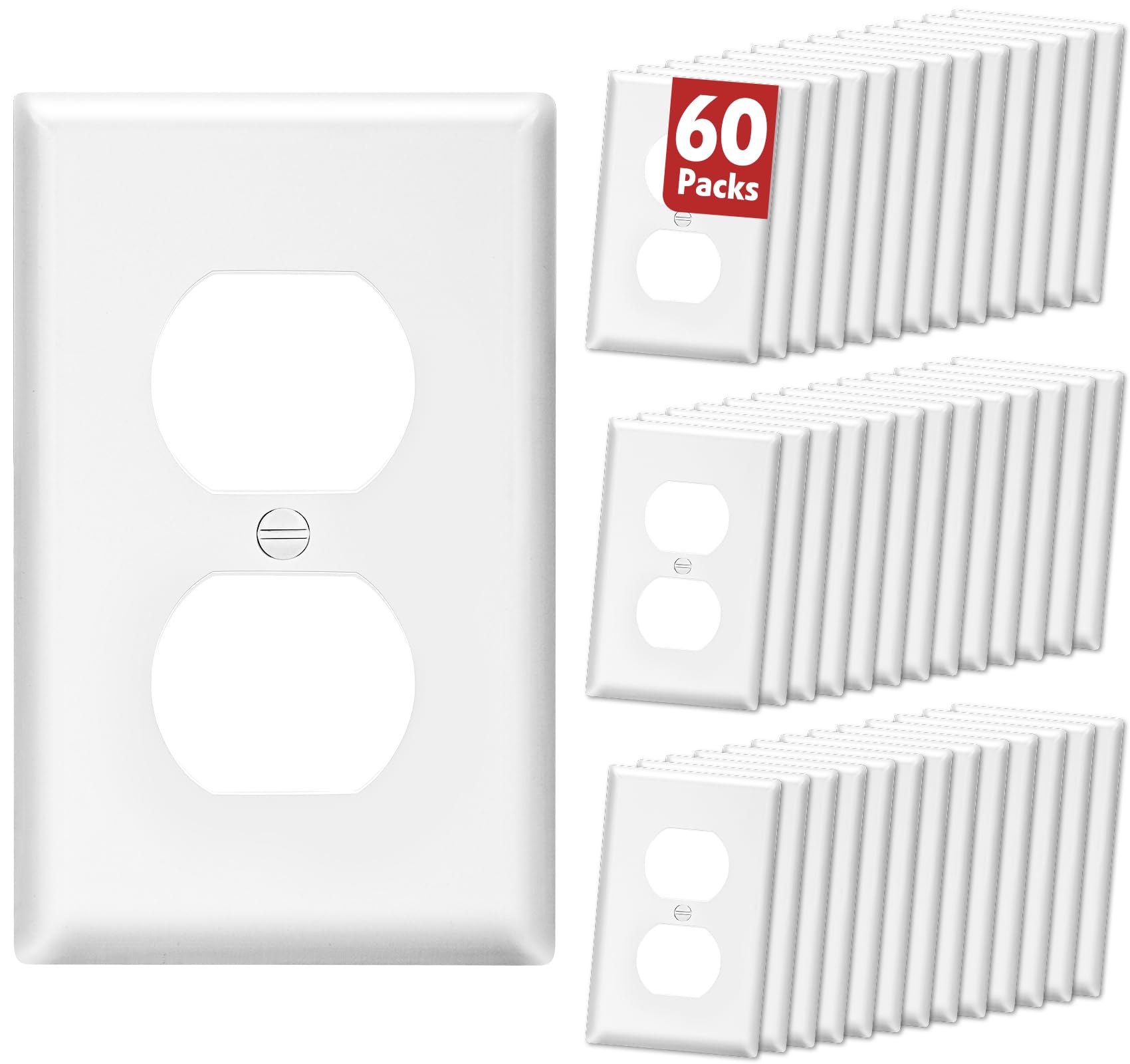 Photo 1 of 60 Pack Outlet Covers Bulk, Light Switch Cover Plate Standard Size 1-Gang 4.50" x 2.75", Duplex Wall Plates, Outlet Covers Wall Plate, Polycarbonate Thermoplastic, White