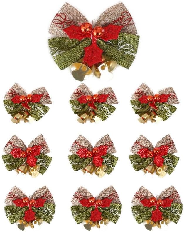 Bows & Ribbons - 10pcs 2inch Mini Christmas Bow Decorations Green & Red Burlap Wreaths Bows Small Christmas Tree Topper Bows for Wedding Party Farmhouse Decoration Ornaments (Green-10PCS)