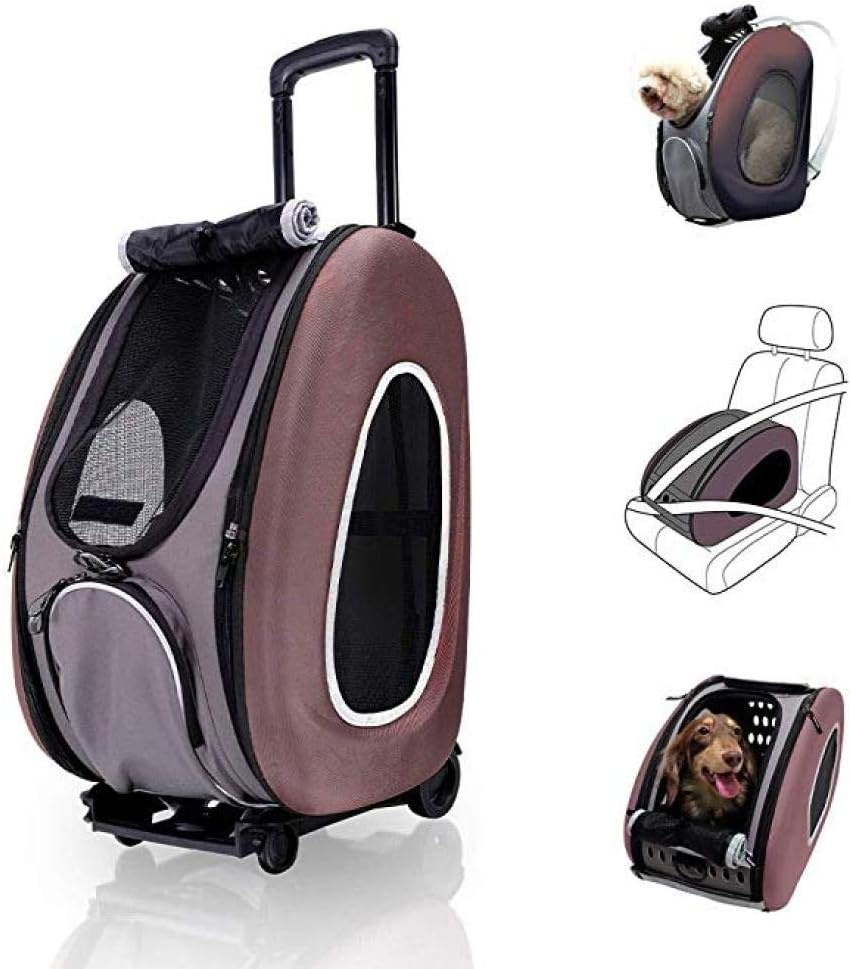 Emjoy Dog carrier backpack Pet Trolley Case Outing Travel Large Capacity Comfortable and Breathable Car Cat Bag Dog Bag Suitable for Cats and Dogs@Brown_34x30x50cm