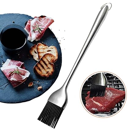 Outgeek Basting Brush Stainless Steel Handle Oil Brush Baking Brush for Kitchen