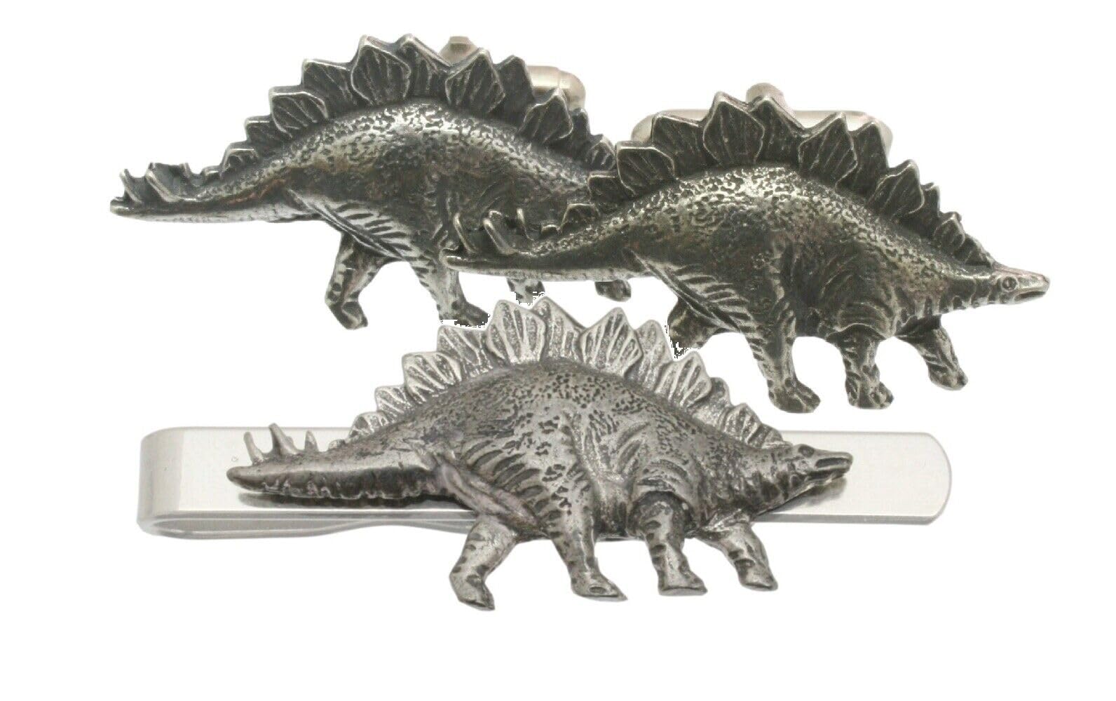 Stegosaurus Cufflinks and Tie Bar Slide Dinosaur Gift Set