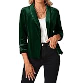 MINTLIMIT Women 3/4 Sleeve Velvet Blazer Open Front Casual Blazers Draped Lapel Office Jacket Cardigan (Dark Green, Size XL)
