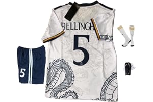 BIVIPO Madrid #5 Kids Soccer Jersey Kit Shorts Socks Set Youth Size #7 Adult Uniform 4 Pieces Set