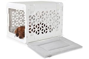 KindTail PAWD Collapsible Puppy and Dog Crate + Washable Bed - Stylish Pet Kennel with Comfortable Pad - Safe Indoor Set - Lightweight, Compact & Portable for Travel - Small White