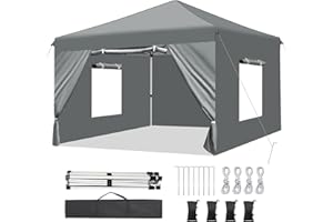 RHOLUTA 10x10 Pop Up Canopy Tent with 4 Removable Sidewalls, Mesh Windows, Durable Ez Up Outdoor Instant Canopy, Adjustable Waterproof Canopy with Carry Bag, 4 Sand Bags, 4 Ropes and 8 Stakes
