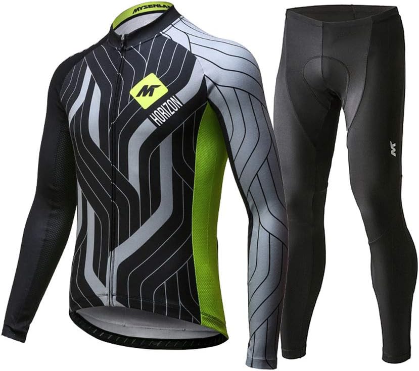 Mysenlan Men's Cycling Long Sleeve Breathable Jersey Set 3D Padded Long Pants Bike Shirt Bicycle Tights Clothing