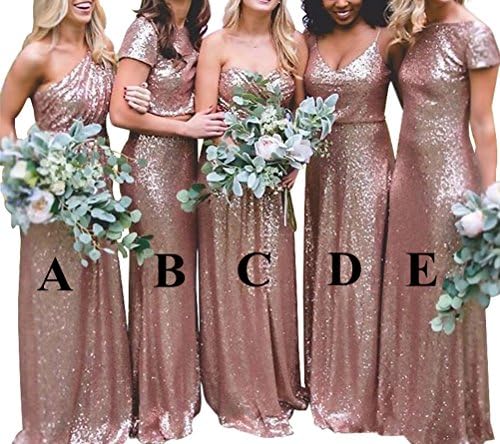Katharina Shop Bridesmaid Dresses Rose Gold Sequins Long Evening Prom Gowns Backless Maid of Honor Dress Wedding KS066
